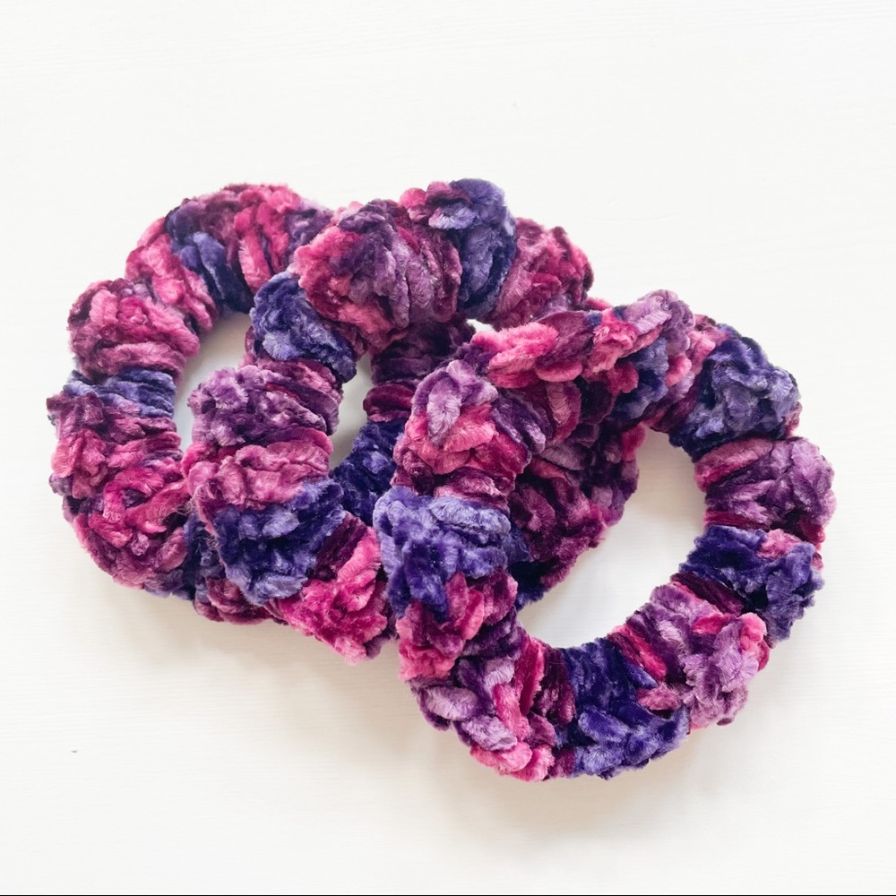 Handmade 3pcs Burgundy Crushed Velvet Hair Ties
